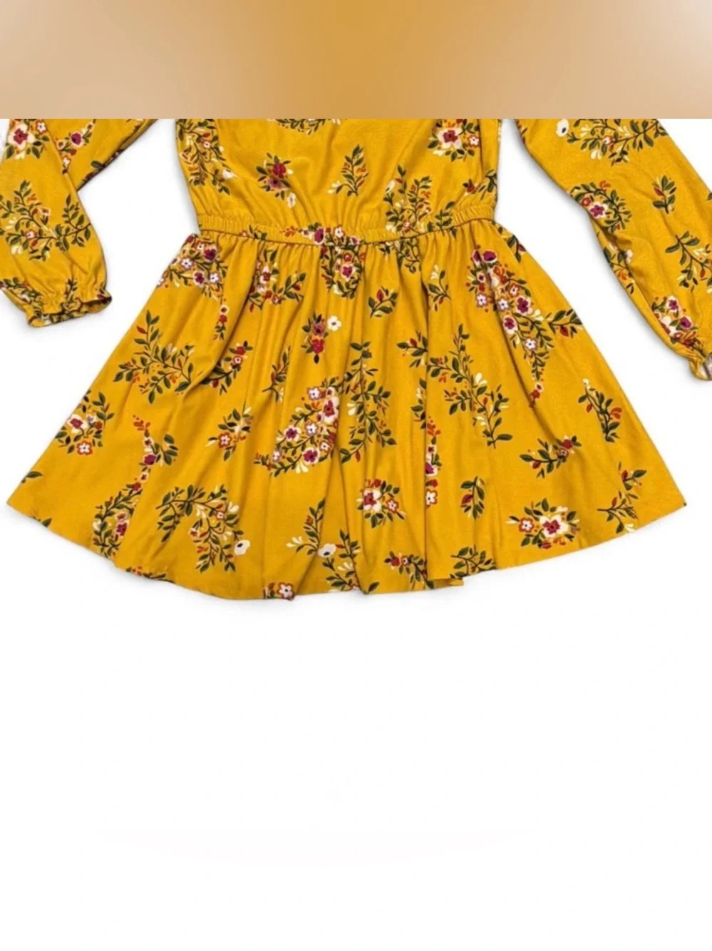 Girls' Old Navy Floral Long-Sleeve Dress - Mustard Yellow